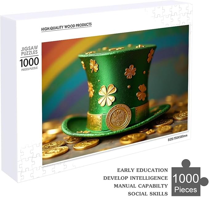Wooden Puzzle - St Patrick's Day Hat Wooden Puzzles for Adults 1000 Pieces Challenge Puzzles，Educational Games，Family Puzzles，Unique Gifts for Wall Art ，Funny Puzzles