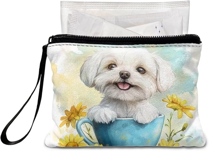 Dolyues White Dog Coin Wallet for Women Cute Money Pouch for Kids with Zipper and Wristlet Dog Coin Pouch Small Change Pouch for Shopping Party