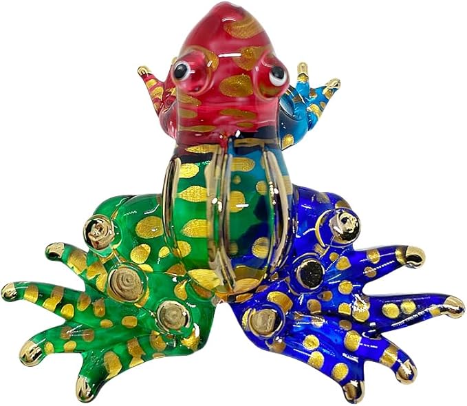 WitnyStore 2" Green Blue Red Gold Frog Artistic Blown Glass Figurine Premium Hand-Blown Statue Tabletop Decoration Unique Collectible for Adult Collectors Handcrafted Elegant Home Room Decor