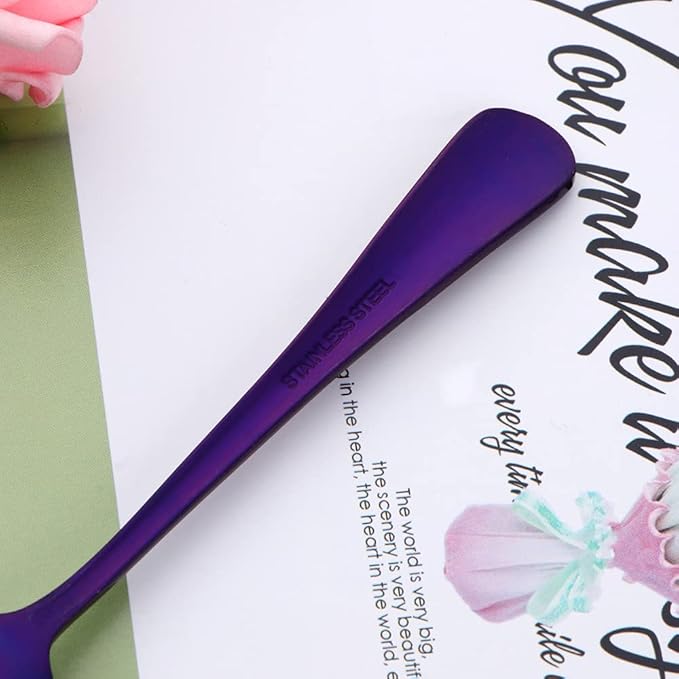 Purple Unique Pattern Design Coffee Espresso Spoons Mini, Mingcheng Stainless Steel Small Teaspoons Silverware Set of 12, BISDARUN 5.5 Inches Food Spoons for Demitasse Dessert Tea