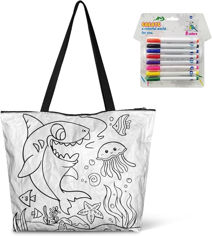 Cartoon Animal Printed DIY Coloring Tote Bag Waterproof Paper Handbags for Women Large Travel Shoulder Bags Purses