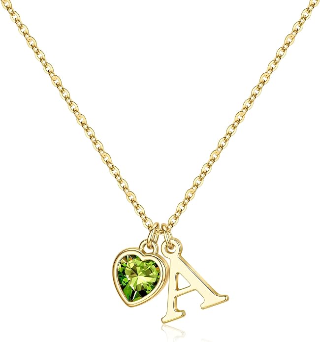 Turandoss Valentines Day Gifts for Her Trendy, Dainty 14K Gold Plated Initial A-Z Heart Birthstone Pendant Necklace Personalized Bridesmaid Birthday Valentines Jewelry Gifts for Women Girls