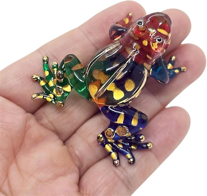 WitnyStore 1⅞" Multicolor Gold Dot Frog Artistic Blown Glass Figurine Premium Hand-Blown Statue Tabletop Decoration Unique Collectible for Adult Collectors Handcrafted Elegant Home Room Decor
