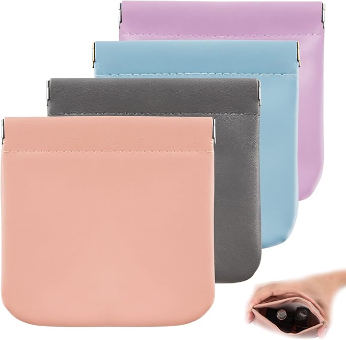 CANIPHA 4pcs Lambskin Pocket Cosmetic Bag, Waterproof Portable No Zipper Self-closing Small Makeup Pouch for Women Mini Travel Storage bag for Cosmetics Headphones Jewelry