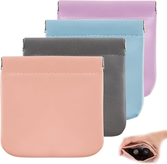 CANIPHA 4pcs Lambskin Pocket Cosmetic Bag, Waterproof Portable No Zipper Self-closing Small Makeup Pouch for Women Mini Travel Storage bag for Cosmetics Headphones Jewelry