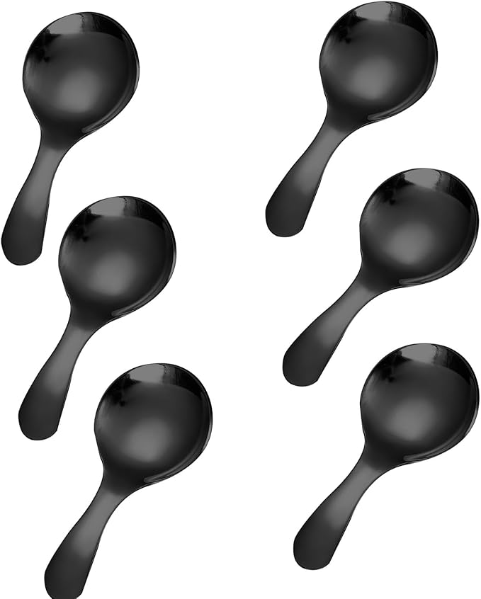 6 Pcs Stainless Steel Mini Spoon Short Handle Small Round Suitable For Dessert, Tea, Coffee, Cake, Sugar, Ice Cream Coffee Tea Spoon. (Rose gold A)