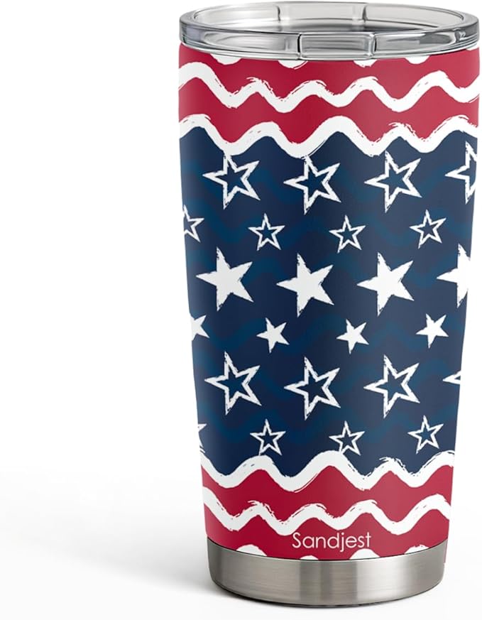 SANDJEST American Flag Tumbler 20oz, Stainless Steel Travel Cup with Lid, Insulated Coffee Mug, Gifts for Men Women Boys Girls Friends Sisters Brothers on Birthday Christmas July 4th