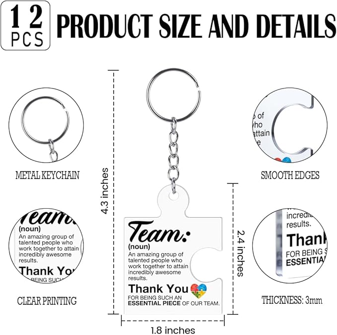 Team Appreciation Gifts for Employee Coworker Staff Bulk, Teamwork Thank You Gift Set Puzzle Piece Acrylic Keychains