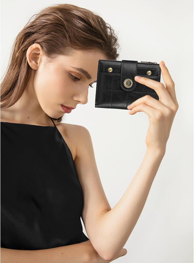 SENDEFN Small Wallets for Women Leather RFID Blocking Bifold Zipper Pocket Wallet with ID Window