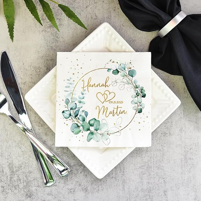 Personalized Wedding Cocktail Napkins, Customized Monogram Wedding Napkin, Custom Cake Napkins for Party, Beverage Cocktail Luncheon Dinner, Dinner Paper, Anniversary Decor