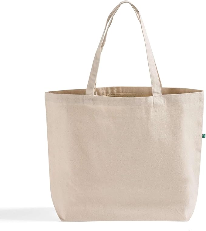 Large Recycled Cotton Canvas Tote Bag with Gusset – 12 Pcs Reusable Bag with Shoulder Straps, Canvas Tote Bags Bulk