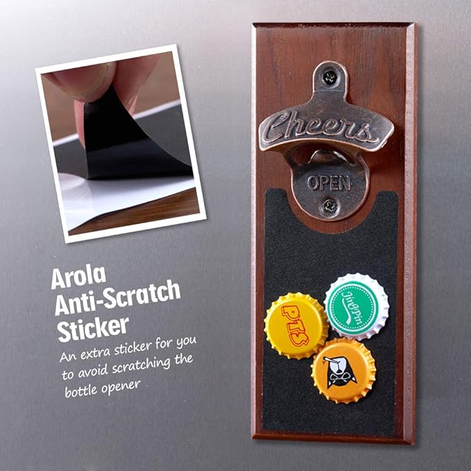 Magnetic Bottle Opener with Cap Catcher, Wooden Wall Mounted Opener, Ideal Gift for Men Dad and Beer Lovers, Use as Kitchen-Yard-Bar Decoration.