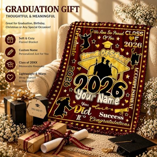 Class of 2026 Personalized Graduation Blanket, Custom Grad Gifts for Daughter Son Friend - Soft Fleece Throw Blanket for High School College Senior - Image 2