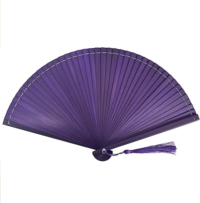 Hand Fan for Vintage Japanese Bamboo Silk Elegant for Dance Music Festival Wedding Church Decoration Party (Purple, Medium)