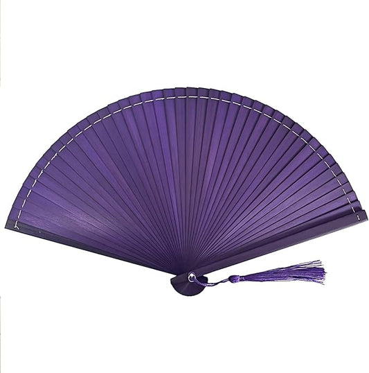 Hand Fan for Vintage Japanese Bamboo Silk Elegant for Dance Music Festival Wedding Church Decoration Party (Purple, Medium)