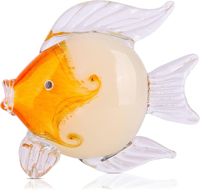 QIANLING Glass Fish Figurines - Coastal Home Decor, Modern Ocean Centerpieces for Living Room, Dining Area, Bathroom, Office, Coffee Table, Beach House, Nautical, Seaside, Entrance, Shelf Display