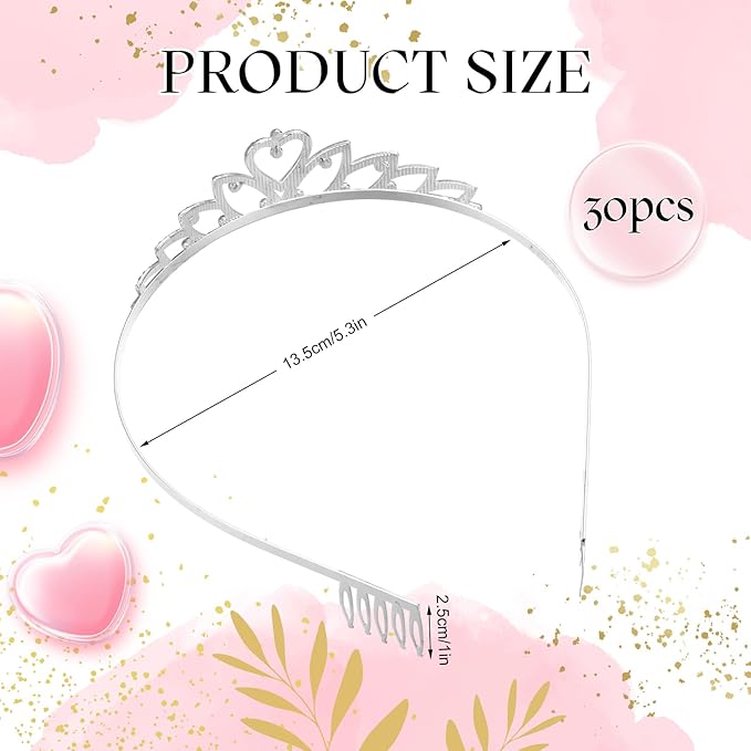 Lyrow 30 Pcs Tiara Crowns for Women Bulk Galentines Day Party Favors Crystal Queen Crowns with Comb Headband Silver Princess Tiaras for Birthday Wedding Halloween Christmas(Elegant Style)