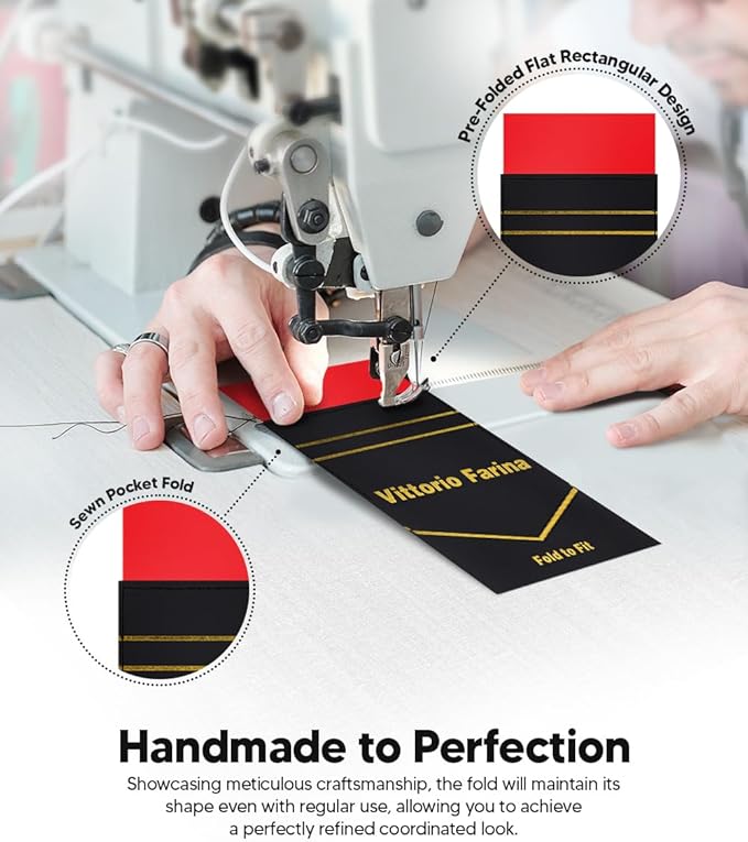 Premium Pre-Folded Four-Point Suit Pocket Square for Men with Sewn Pocket Fold