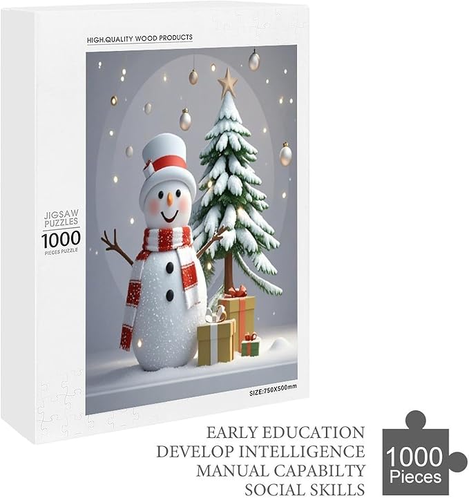 Wooden Puzzles for Adults 1000 Pieces, Christmas Winter Snowman, Each Piece is Unique and Perfectly Put Together, are Special Home Decorations, Fun Puzzles, Party Games, Family Toys
