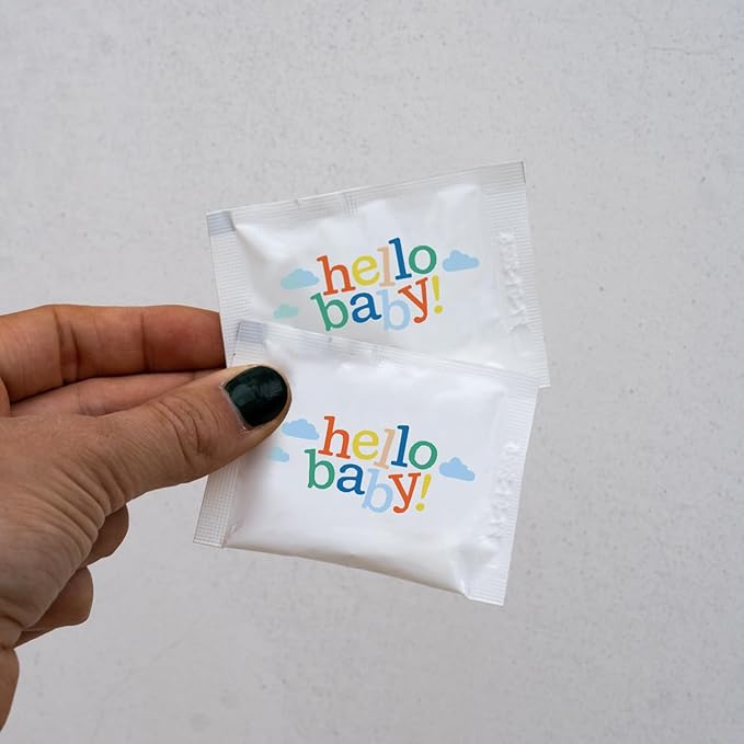 SIMPLY Peppermint "Hello Baby", Individually Wrapped Breath Mints, Bulk 50 Packets (2 per Packet), | Gender Reveal, Party Favors
