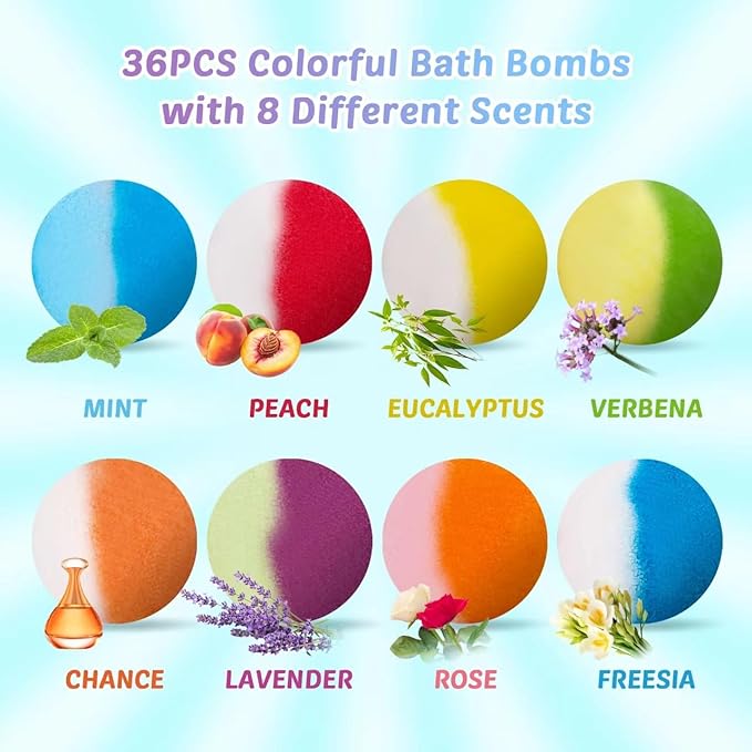 Bath Bombs for Kids with Toy Inside, 36 Pcs Bath Bombs with Glow in The Dark Dinosaur, Animal and Ocean Surprise Inside, Handmade Organic Bubble Bath Ball Gift Set for Birthday, Easter, Christmas