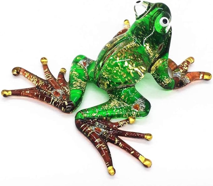 WitnyStore 2¾" Glitter Green Brown Frog Artistic Blown Glass Figurine Premium Hand-Blown Statue Tabletop Decoration Unique Collectible for Adult Collectors Handcrafted Elegant Home Room Decor