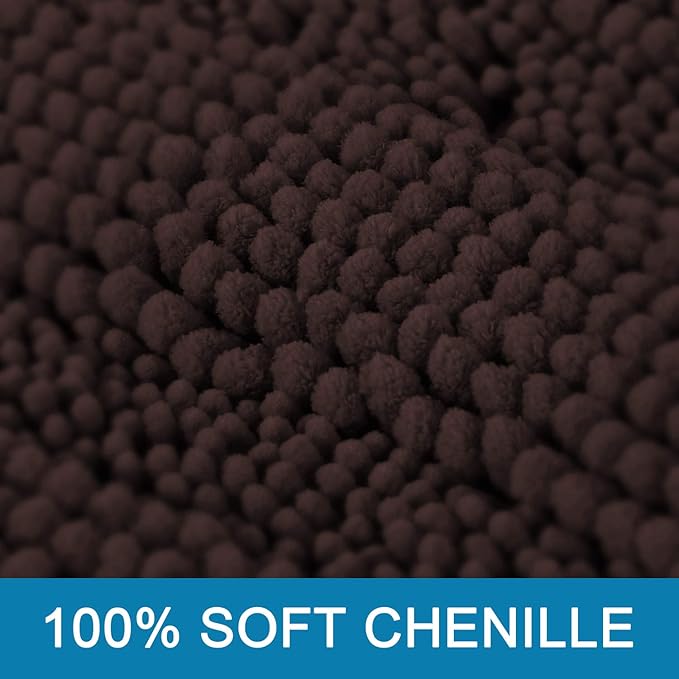 H.VERSAILTEX Bathroom Rugs Bath Rug Set 2 Piece Bathroom Contour Rug Toilet Mat Sets Non Slip Contour Bath Rug Ultra Thick Water Absorbent Striped Bath Mats(47" x 17" Plus 20" x 20" U, Chocolate)