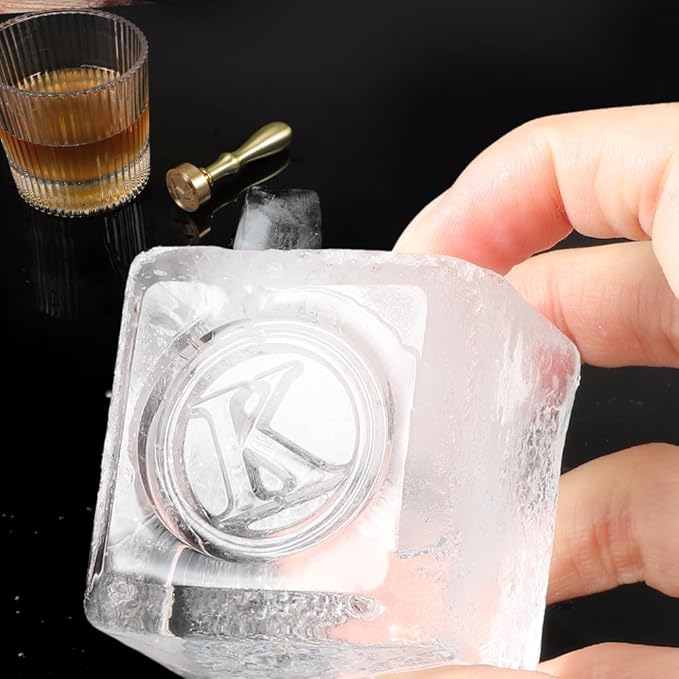 Ice Cube Stamp for Cocktails Ice Stamp Brass Head with Handle, Ice Branding Stamp for Ice Cubes Cocktail Whiskey Drinks Party Wedding Making DIY Crafting (Letter K)