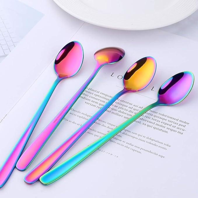 Buyer Star Long Handle Iced Tea Spoons Set of 6, 8 inch 18/10 Coffee Spoon Sets for Mixing, Cocktail Stirring, Tea, Coffee, Milkshake, Cold Drink