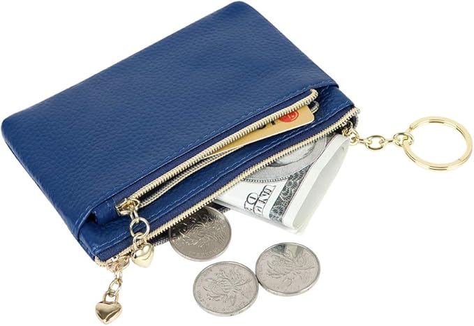 Women's Genuine Leather Coin Purse Zipper Pocket Size Pouch Change Wallet, Royal Blue
