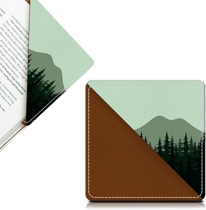 Cute Leather Bookmarks, Fun Triangle Making Corner Bookmark, Book Accessories for Reading Book Lovers, Unbreakable Page Markers for Women Men Drak Mountain