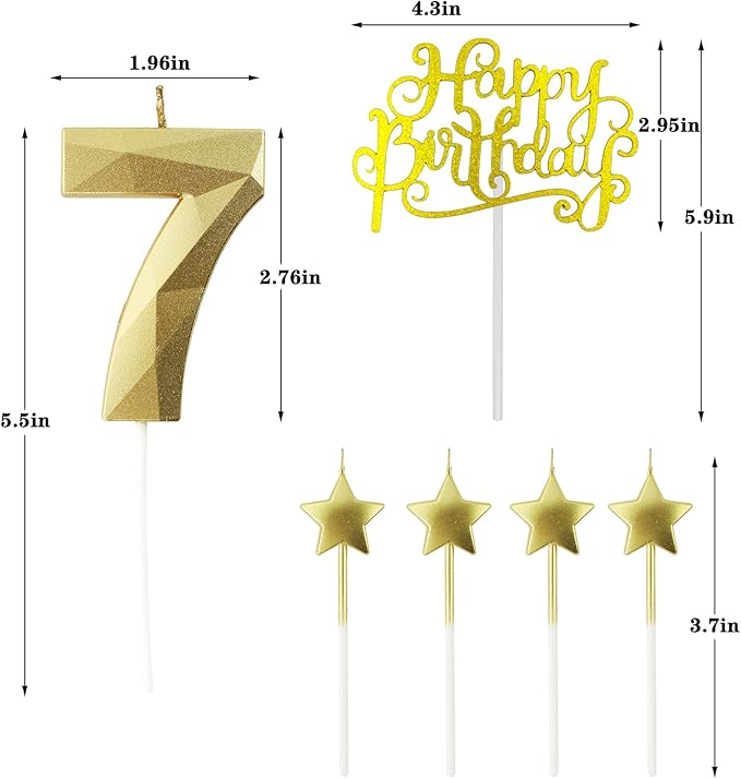 Golden Number 70 Birthday Candles and Star Birthday Candles 2.76 inch Birthday Cake Candles 3D Diamond Shaped Candles are Suitable for Birthday Parties and Anniversary Cake Decorations Candles