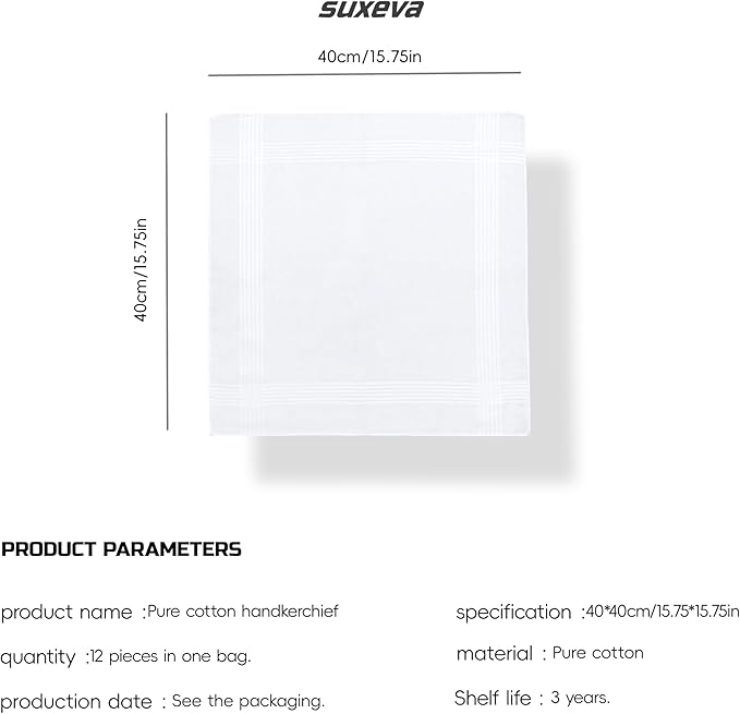 Gifts Cotton Handkerchiefs 100% Soft Cotton 12-Pack White handkerchif and Blue cotton handkerchief for Men and Women