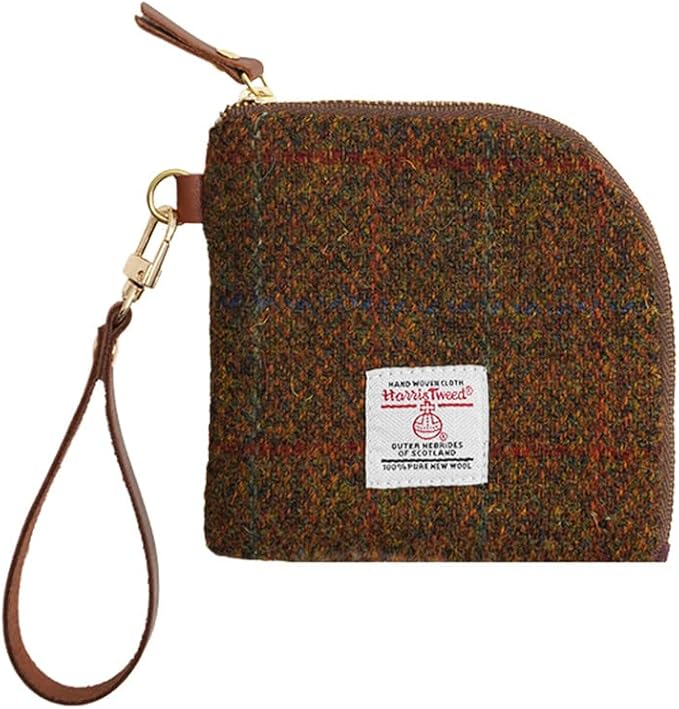 Harris Tweed Wool Coin Purse Small Money Pouch With Zipper For Women Men handmade (Light Brown)