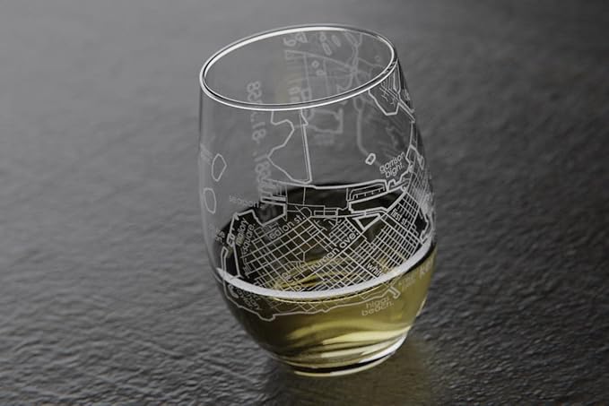 Well Told Engraved Key West Florida Map Stemless Wine Glass, Etched Glass (15 oz, Clear) City Custom Gifts for Lovers