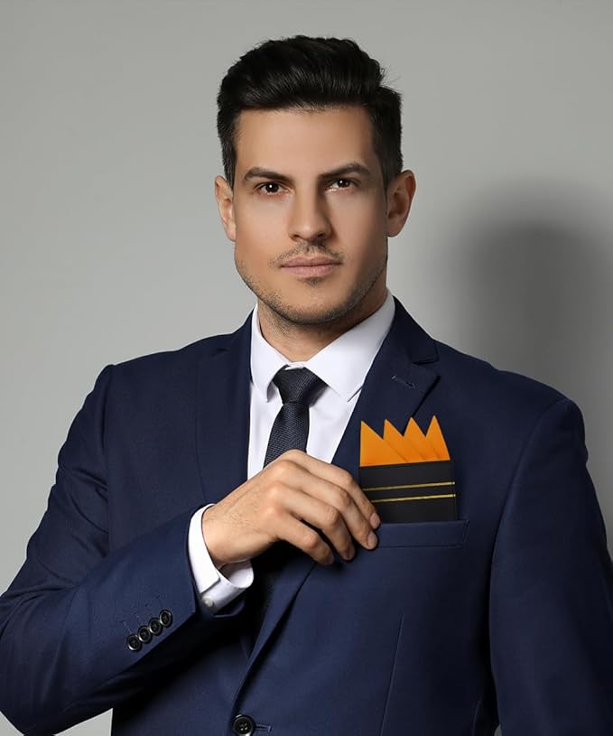 Premium Pre-Folded Four-Point Suit Pocket Square for Men with Sewn Pocket Fold
