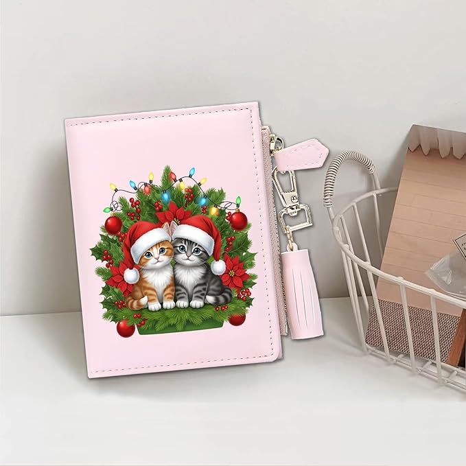 GEEAD Custom Design Small Wallets for Women Bifold Slim Coin Purse Zipper ID Card Holder for Christmas