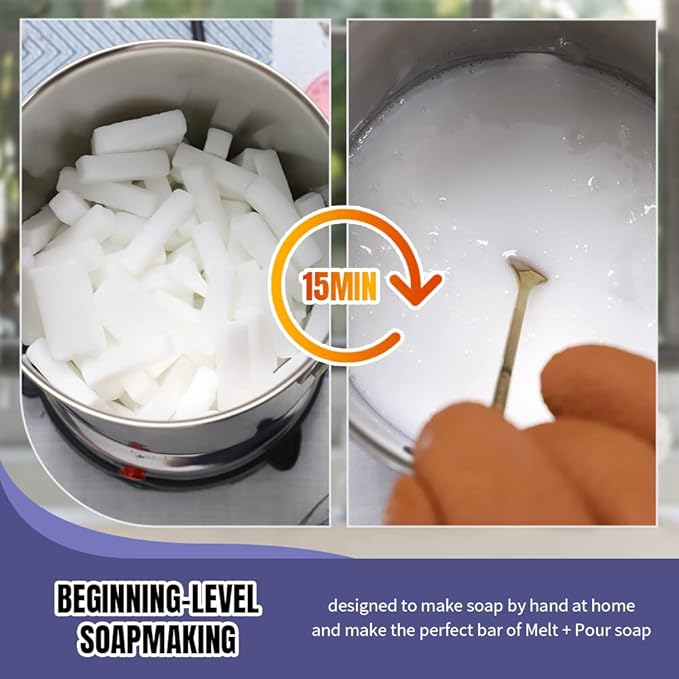 Fast METL Soap Making Kit with Electronic Hot Plate, Basic DIY Soap Making Supplies Including 1.1 lb Glycerin Soap Base, Pouring Pot, Silicon Mold for Adults and Beginners Craft Project