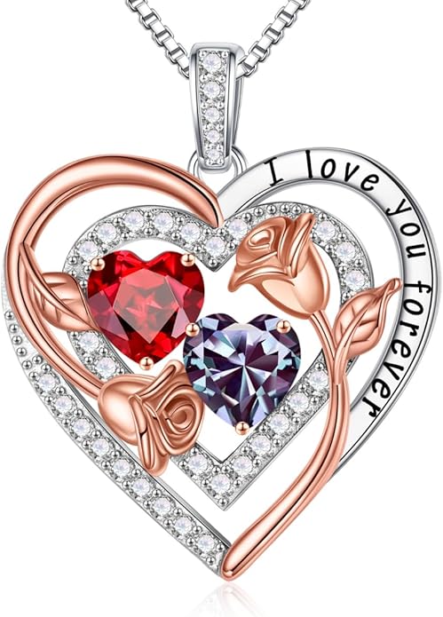 Iefil Valentines Day Gifts for Her - Sterling Silver Birthstone Necklace Anniversary Birthday Gifts for Her Wife Mom Daughter