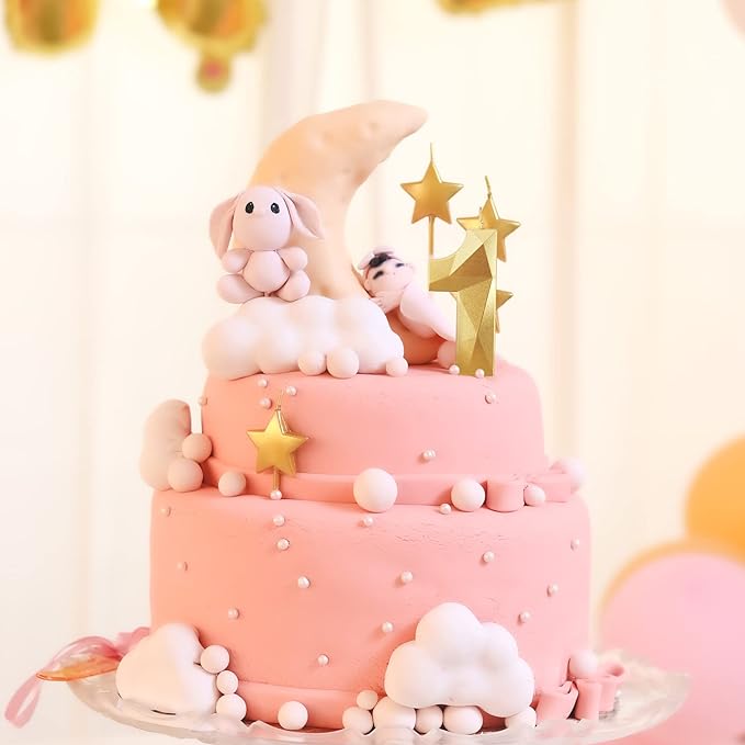 Golden Number 8 Birthday Candles and Star Birthday Candles 2.76 inch Birthday Cake Candles 3D Diamond Shaped Candles are Suitable for Birthday Parties and Anniversary Cake Decorations Candles(Gold 8)