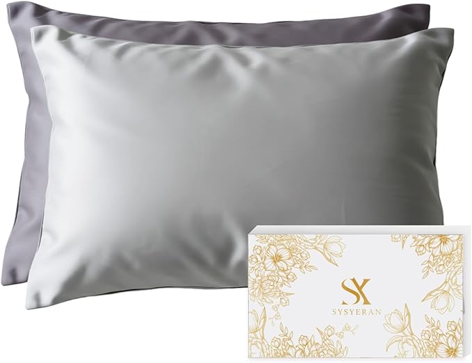 Mulberry Silk Pillowcase for Hair and Skin, Luxury Double Sided Pure Silk Pillowcase, 29x19 Inches, 1Pc (Silver Gray)