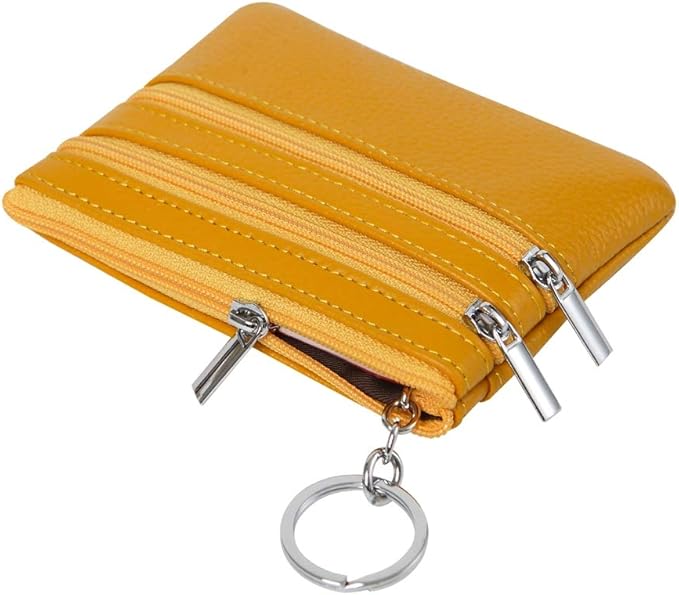 Women's Genuine Leather Coin Purse Mini Pouch Change Wallet with Keychain