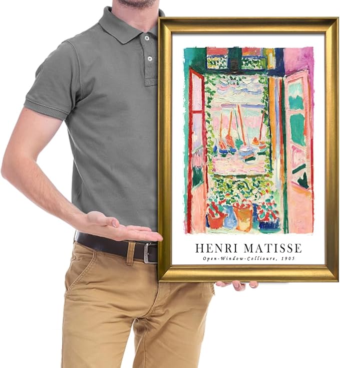 Wieco Art Framed Wall Art Open Window Collioure 1905 by Henri Mattise Abstract Colorful Art Matisse Posters Canvas Prints for Wall and Home Office Decorations Bronze Gold Frame