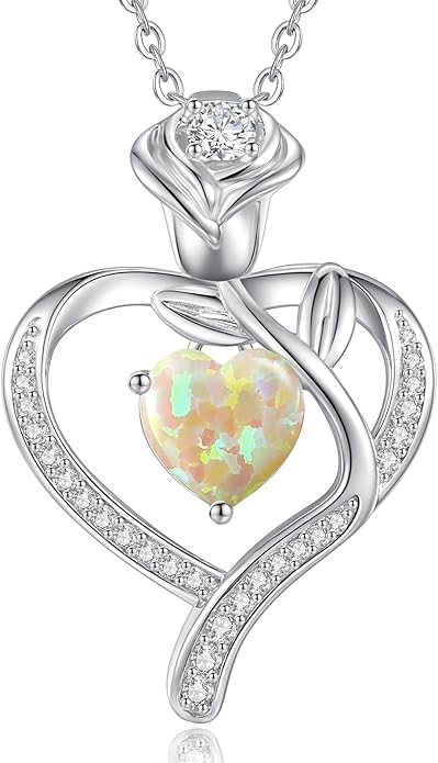 LOUISA SECRET Rose Flower Heart Birthstone Necklaces for Women, 925 Sterling Silver Fine Jewelry, Pendant Heart Necklaces Birthday Anniversary Christmas Gift for Women Wife Mom Girlfriend Lady