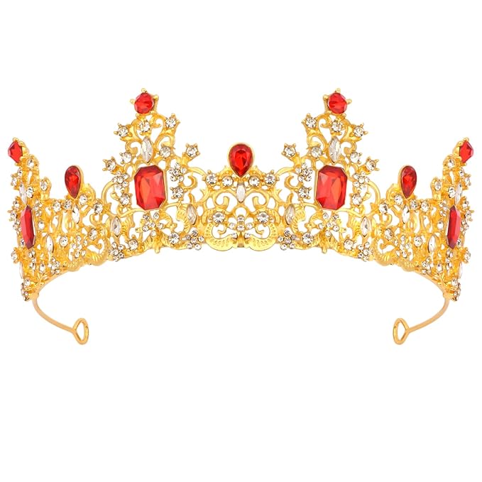 Didder Red and Gold Queen Crown Birthday Tiara Princess Tiaras and Crowns for Women and Girls Halloween Costume Prom Headpiece Hair Accessories