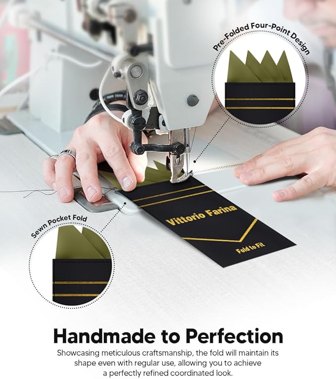 Premium Pre-Folded Four-Point Suit Pocket Square for Men with Sewn Pocket Fold