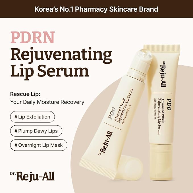 Dr. Reju-All Advanced PDRN Rejuvenating Lip Serum – Hydrating Lip Balm with Lipozip PDRN for Glowy, Dewy Lips – Gentle Excoliating & Smoothing Lip Moisturizer – Hibiscus & Lactic Acid – 0.3 Fl Oz