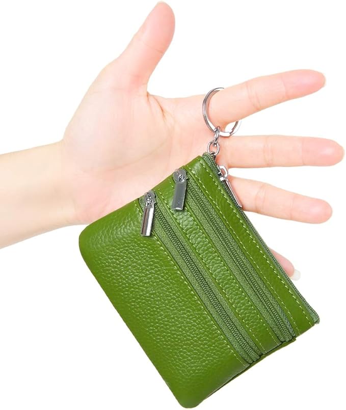 Women's Genuine Leather Coin Purse Mini Pouch Change Wallet with Keychain