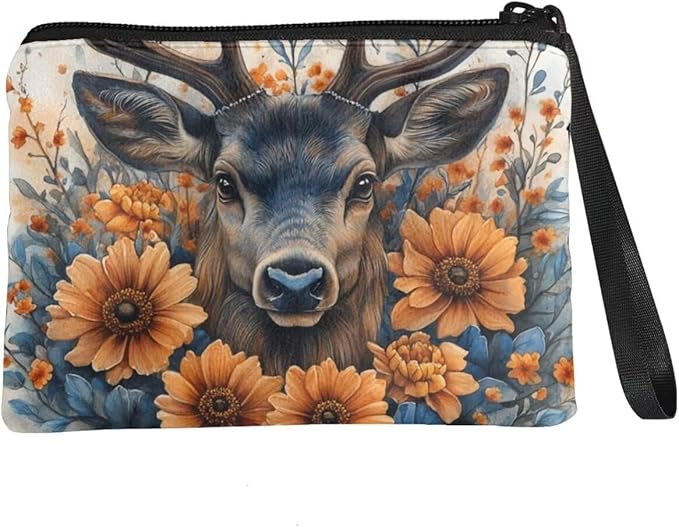 Dolyues Deer Coin Purse For Women Flowers Zipper Coin Wallet Women's Change Purse Trendy Womens Wallets And Change Purses for Party Shopping