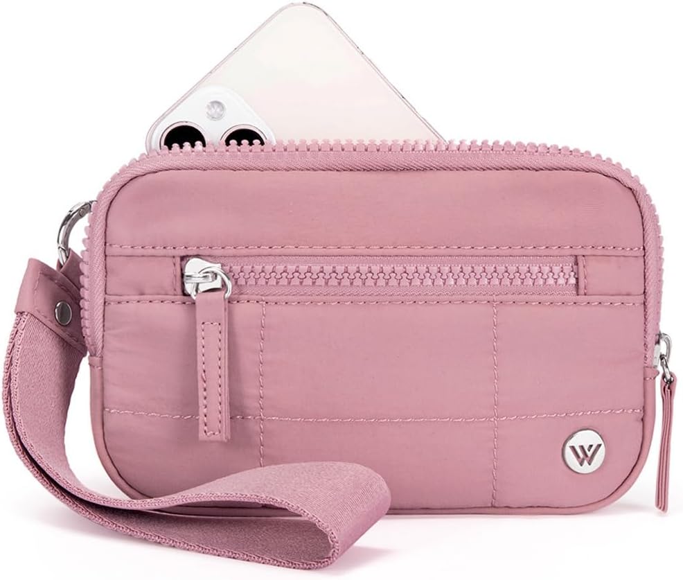 WESTBRONCO Wristlet Wallets for Women Nylon Quilted RFID Wallet with 3 Zipper Purse for Travel